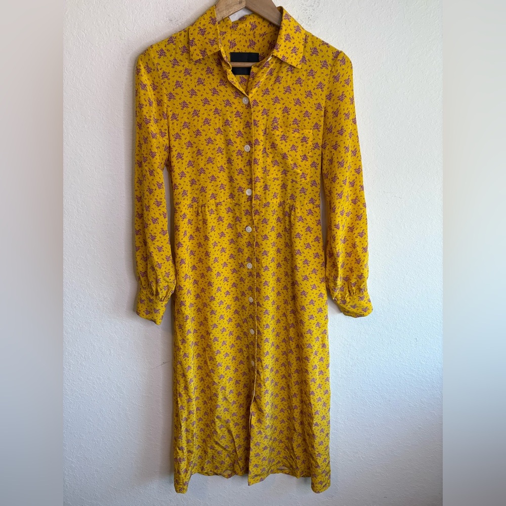 No. 6 Store Yellow Silk Dress Lemon French Floral
